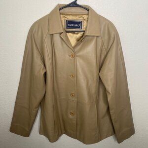 Vintage Saguaro Genuine Leather Italian Blazer Jacket Womens XL Tan Classic Styl